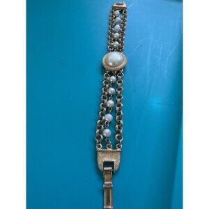 Vintage Gold Tone Pearl Bracelet Statement Jewelry Elegant Party